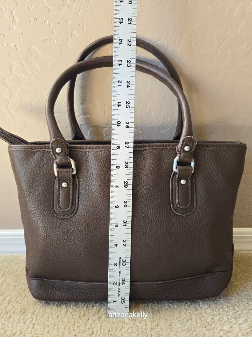 NWOT L.L. Bean Leather Satchel Purse Bag Handbag Brown Pinstripe Lining - Picture 9 of 15
